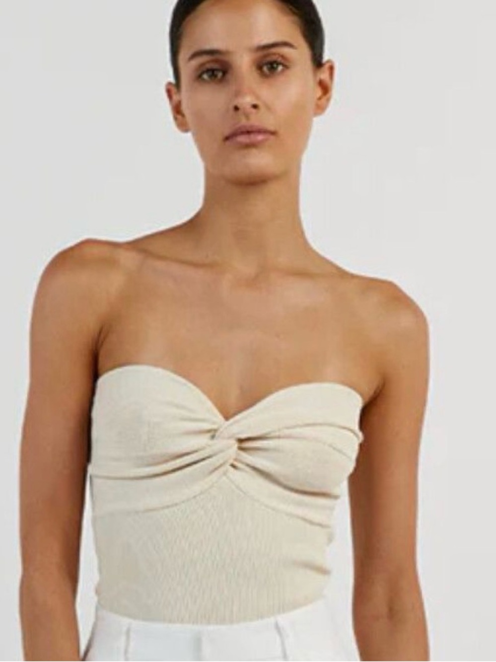 DISSH Cream Sweetheart Twist-Front Strapless Ribbed Anika Tube Bandeau Top Sz 2